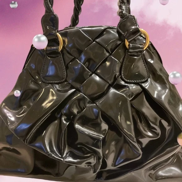 Valentino Garavani Black Patent Leather Braided Handle Shoulder Bag Tote w/ wear - Picture 2 of 16